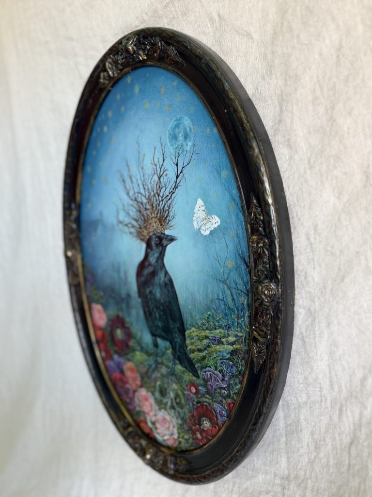 The Humble King detail - antique carved wood oval frame