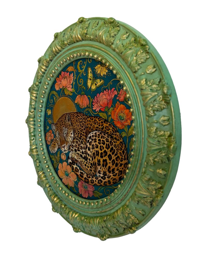 Sweet Dreams detail - angled view of the carved round frame